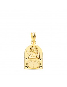18K MEDALLA ARCO ANGELITO BUROL CON RELOJ TALLADA. 18 X 11 MM