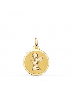 18K MEDALLA ORO AMARILLO ANGELITO REZANDO BRILLO 16 MM