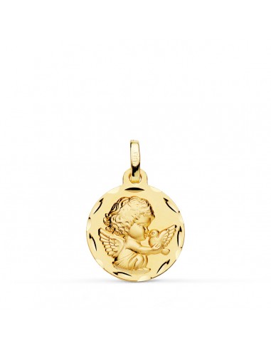 18K MEDALLA ORO AMARILLO ANGELITO BURLON CON PALOMA TALLADA 16 MM