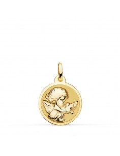 18K MEDALLA ORO AMARILLO ANGELITO BURLON CON PALOMA BRILLO 16 MM