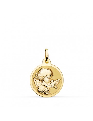 18K MEDALLA ORO AMARILLO ANGELITO BURLON CON PALOMA BRILLO 16 MM