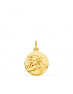 18K MEDALLA ORO AMARILLO ANGEL NIÑA REVOLTOSA MATIZADA 14 MM