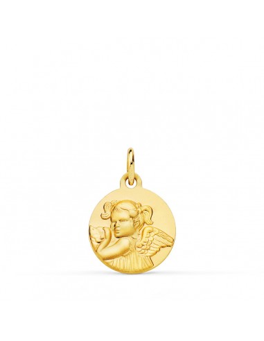 18K MEDALLA ORO AMARILLO ANGEL NIÑA REVOLTOSA MATIZADA 14 MM
