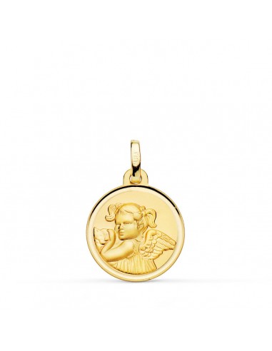 18K MEDALLA ORO AMARILLO ANGEL NIÑA REVOLTOSA BISEL 16 MM