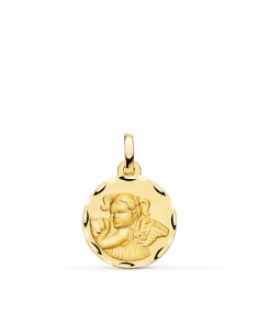 18K MEDALLA ORO AMARILLO ANGEL NIÑA REVOLTOSA TALLADA 16 MM