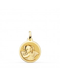 18K MEDALLA ORO AMARILLO ANGEL NIÑA REVOLTOSA EN BRILLO 14 MM