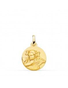 18K MEDALLA ORO AMARILLO ANGEL NIÑA REVOLTOSA MATIZADA 16 MM