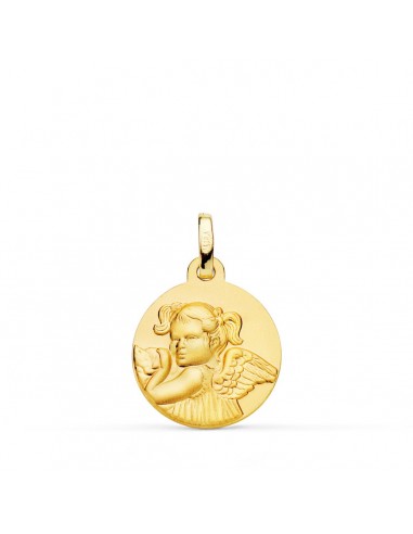 18K MEDALLA ORO AMARILLO ANGEL NIÑA REVOLTOSA MATIZADA 16 MM