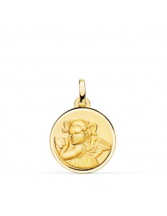 18K MEDALLA ORO AMARILLO ANGEL NIÑA REVOLTOSA BISEL 18 MM