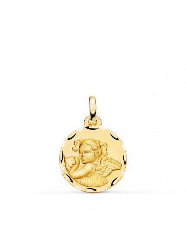 18K MEDALLA ORO AMARILLO ANGEL NIÑA REVOLTOSA TALLADA 16 MM