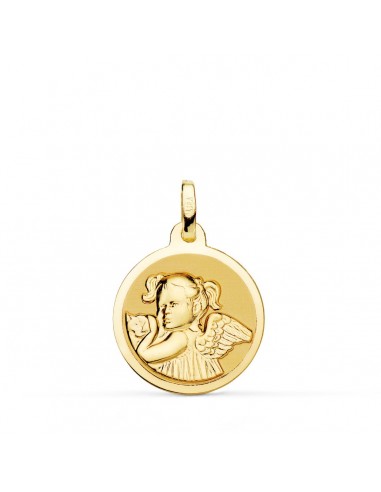 18K MEDALLA  ANGEL NIÑA REVOLTOSA ORO AMARILLO BRILLO 16 MM