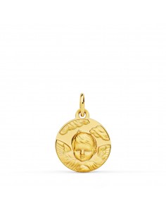 18K MEDALLA ORO AMARILLO ANGEL NIÑO EN LA NUBE MATIZADO. 14 MM