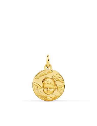 18K MEDALLA ORO AMARILLO ANGEL NIÑO EN LA NUBE MATIZADO. 14 MM