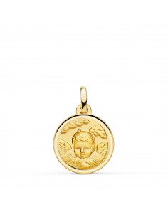18K MEDALLA ORO AMARILLO ANGEL NIÑO EN LA NUBE BISEL 16 MM