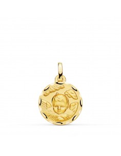 18K MEDALLA ORO AMARILLO ANGEL NIÑO EN LA NUBE TALLADO 16 MM