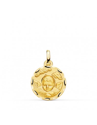 18K MEDALLA ORO AMARILLO ANGEL NIÑO EN LA NUBE TALLADO 16 MM