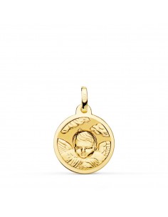 18K MEDALLA ORO AMARILLO ANGEL NIÑO EN LA NUBE BRILLO 16 MM