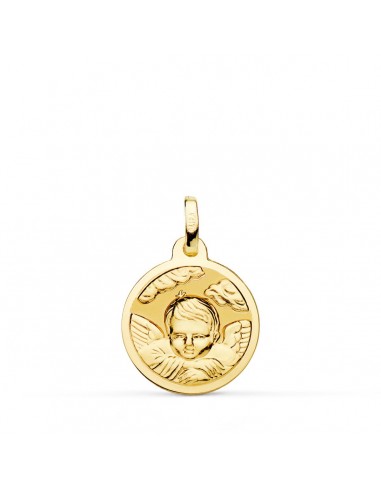 18K MEDALLA ORO AMARILLO ANGEL NIÑO EN LA NUBE BRILLO 16 MM