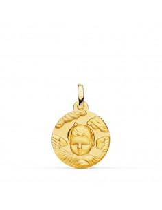 18K MEDALLA ORO AMARILLO ANGEL NIÑO EN LA NUBE MATIZADO. 16 MM