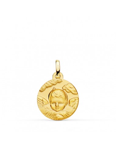 18K MEDALLA ORO AMARILLO ANGEL NIÑO EN LA NUBE MATIZADO. 16 MM