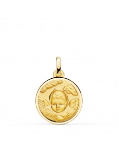 18K MEDALLA ORO AMARILLO ANGEL NIÑO EN LA NUBE BISEL 18 MM