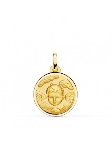 18K MEDALLA ORO AMARILLO ANGEL NIÑO EN LA NUBE BISEL 18 MM