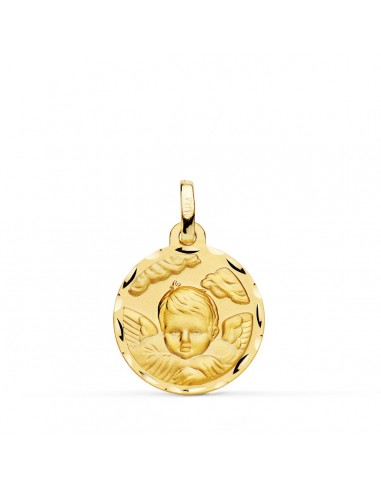 18K MEDALLA ORO AMARILLO ANGEL NIÑO EN LA NUBE TALLADO 18 MM