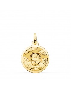 18K MEDALLA ORO AMARILLO ANGEL NIÑO EN LA NUBE BRILLO 18 MM