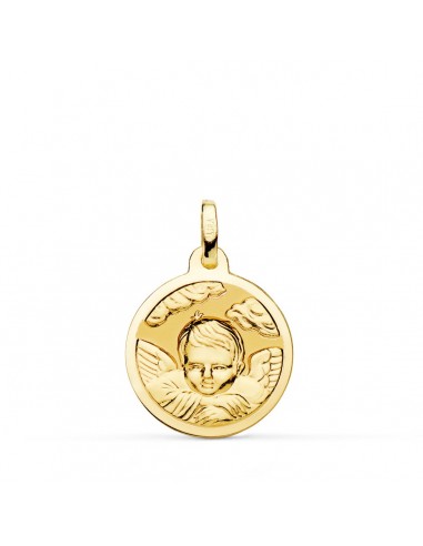 18K MEDALLA ORO AMARILLO ANGEL NIÑO EN LA NUBE BRILLO 18 MM