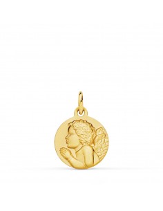 18K MEDALLA ORO AMARILLO ANGEL NIÑO PIADOSO REZANDO MATIZADO. 14 MM