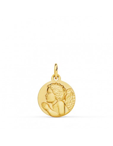 18K MEDALLA ORO AMARILLO ANGEL NIÑO PIADOSO REZANDO MATIZADO. 14 MM