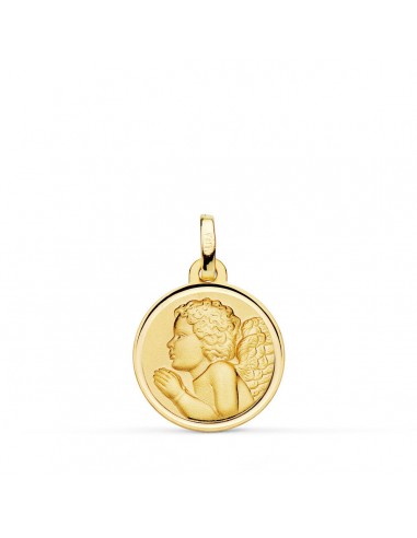 18K MEDALLA ORO AMARILLO ANGEL NIÑO PIADOSO REZANDO BISEL 16 MM