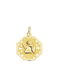 18K MEDALLA ANGELITO BURLON CALADA. 17 X 14 MM.