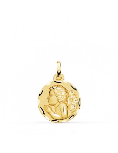 18K MEDALLA ORO AMARILLO ANGEL " NIÑO PIADOSO " REZANDO TALLADO 16 MM