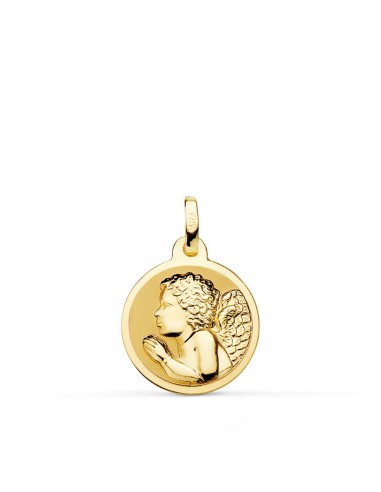 18K MEDALLA ORO AMARILLO " ANGEL NIÑO PIADOSO " REZANDO BRILLO 16 MM
