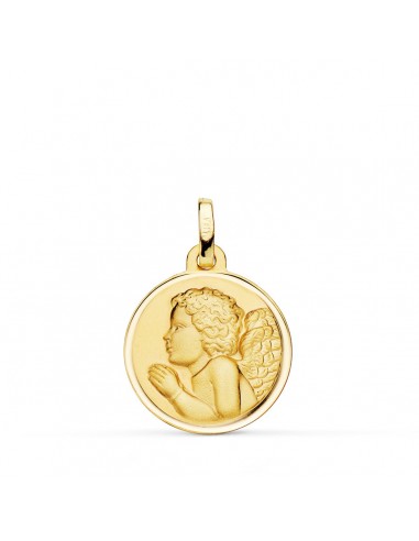 18K MEDALLA ORO AMARILLO ANGEL NIÑO PIADOSO REZANDO BISEL 18 MM