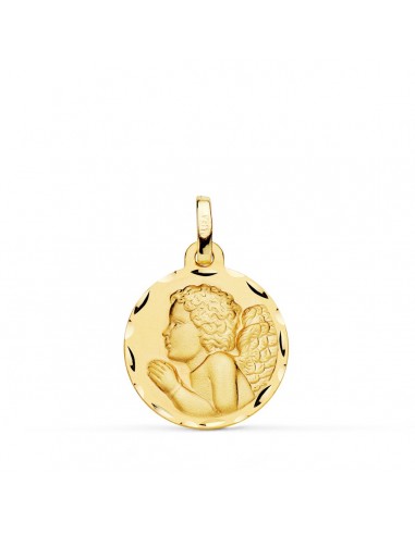 18K MEDALLA ORO AMARILLO ANGEL NIÑO PIADOSO REZANDO TALLADO 18 MM