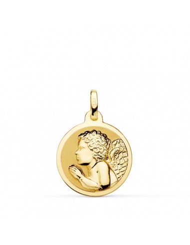 18K MEDALLA ORO AMARILLO ANGEL NIÑO PIADOSO REZANDO BRILLO 18 MM
