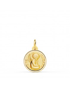 18K MEDALLA ORO AMARILLO ANGELITO "YO TE CUIDARE" BISEL. MEDIDA: 14 MM