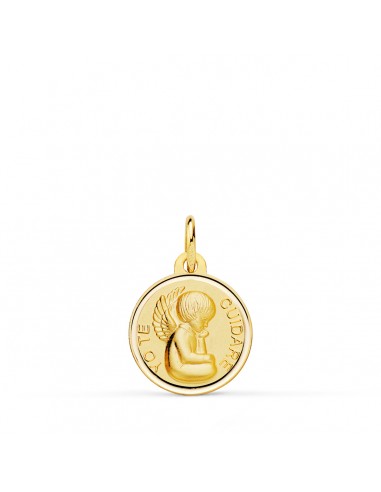 18K MEDALLA ORO AMARILLO ANGELITO "YO TE CUIDARE" BISEL. MEDIDA: 14 MM