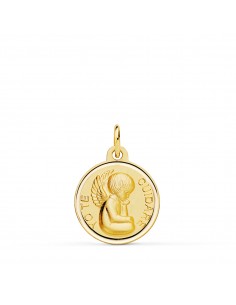 18K MEDALLA ORO AMARILLO ANGELITO "YO TE CUIDARE" BISEL. MEDIDA: 16 MM