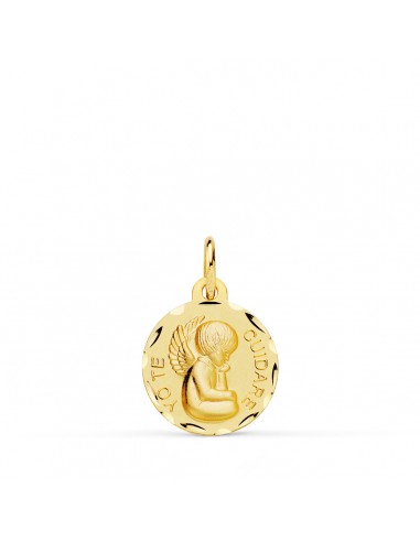 18K MEDALLA ORO AMARILLO ANGELITO "YO TE CUIDARE" TALLADA. MEDIDA: 14 MM