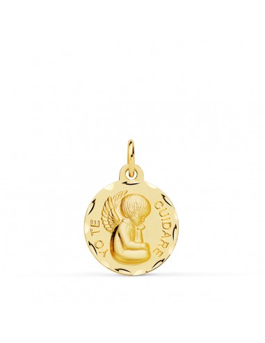 18K MEDALLA ORO AMARILLO ANGELITO "YO TE CUIDARE" TALLADA. MEDIDA: 16 MM