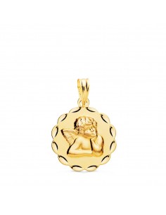 18K MEDALLA ANGELITO BURLON ARCOS TALLADA. 17 MM