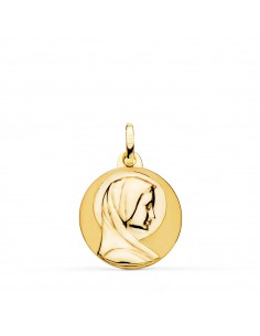 18K MEDALLA ORO AMARILLO MARIA FRANCESA LISA MATIZADA Y BRILLO  18 MM