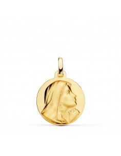 18K MEDALLA ORO AMARILLO VIRGEN MARIA REZANDO MATIZADA 18 MM