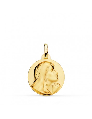 18K MEDALLA ORO AMARILLO VIRGEN MARIA REZANDO MATIZADA 18 MM