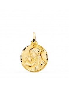 18K MEDALLA ORO AMARILLO MADRE " DIVINA TERNURA " TALLADA 18 MM