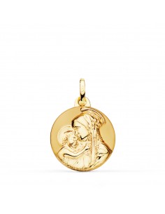 18K MEDALLA ORO AMARILLO MADRE DIVINA TERNURA BRILLO Y MATE 18 MM