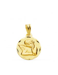 18K MEDALLA ORO AMARILLO ANGELITO BURLON TALLADA 14 MM.